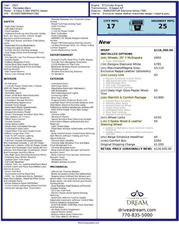 2021 Mercedes-Benz S-Class S 580 4MATIC