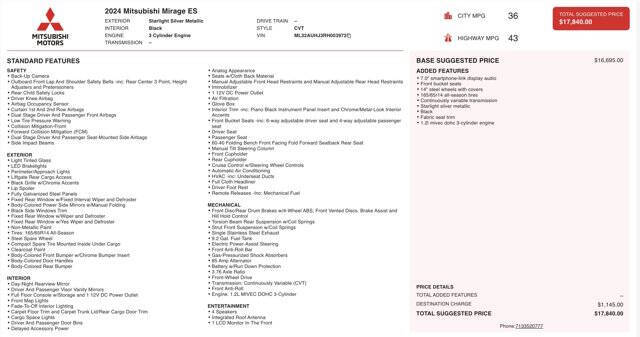 2024 Mitsubishi Mirage ES