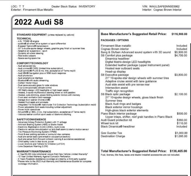 2022 Audi S8 4.0T quattro