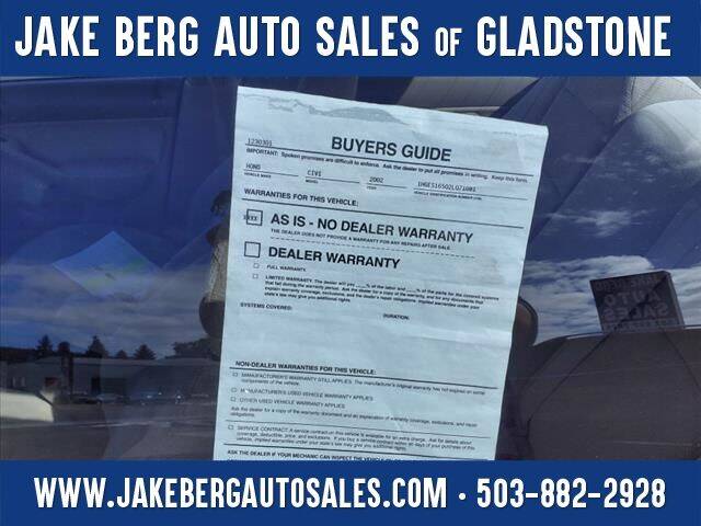2002 Honda Civic for sale at Jake Berg Auto Sales in Gladstone OR