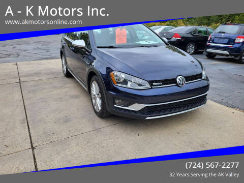 2017 Volkswagen Golf Alltrack for sale at A - K Motors Inc. in Vandergrift PA