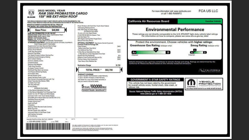 2022 RAM ProMaster 3500 159 WB
