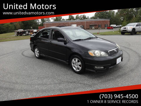 2005 Toyota Corolla for sale at United Motors in Fredericksburg VA