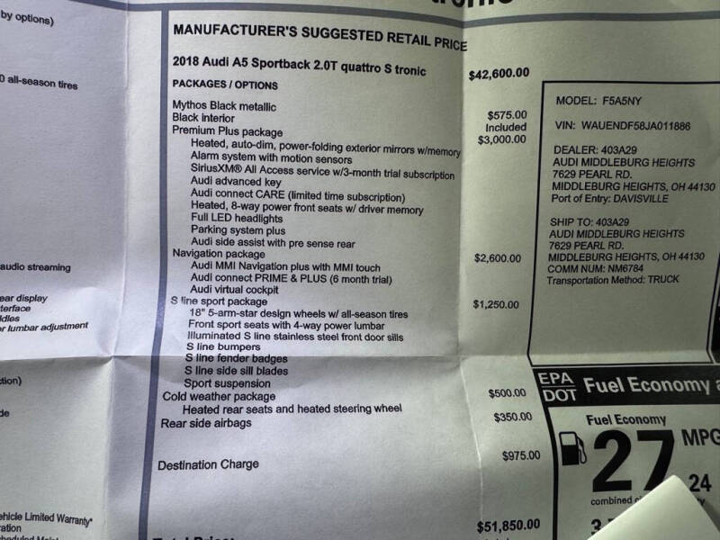 2018 Audi A5 Sportback 2.0T quattro Premium Plus