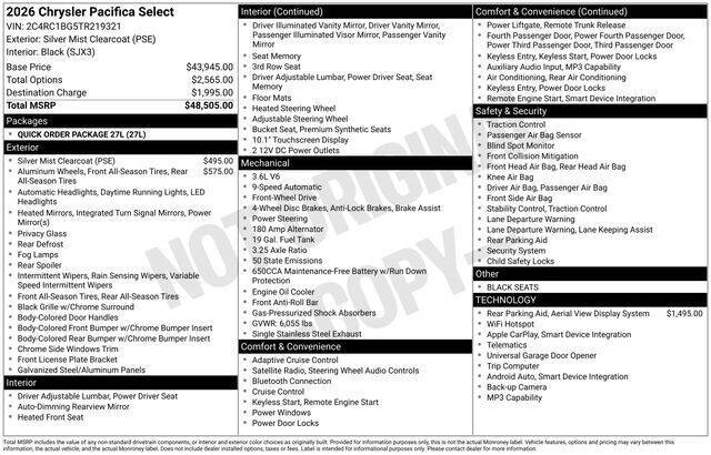 2026 Chrysler Pacifica Select
