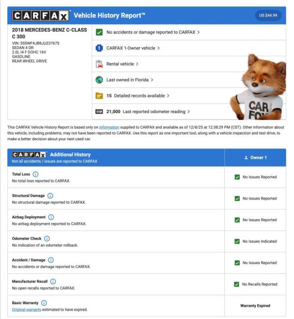 2018 Mercedes-Benz C-Class C 300