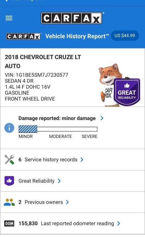 2018 Chevrolet Cruze LT Auto