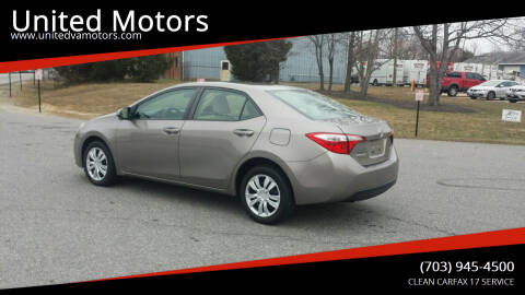 2014 Toyota Corolla for sale at United Motors in Fredericksburg VA