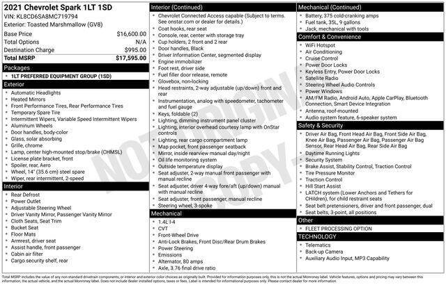 2021 Chevrolet Spark 1LT CVT