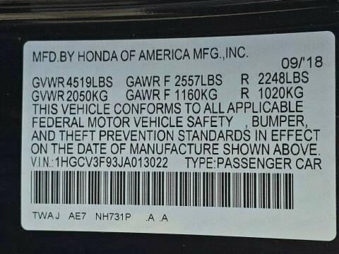 2018 Honda Accord Hybrid Touring