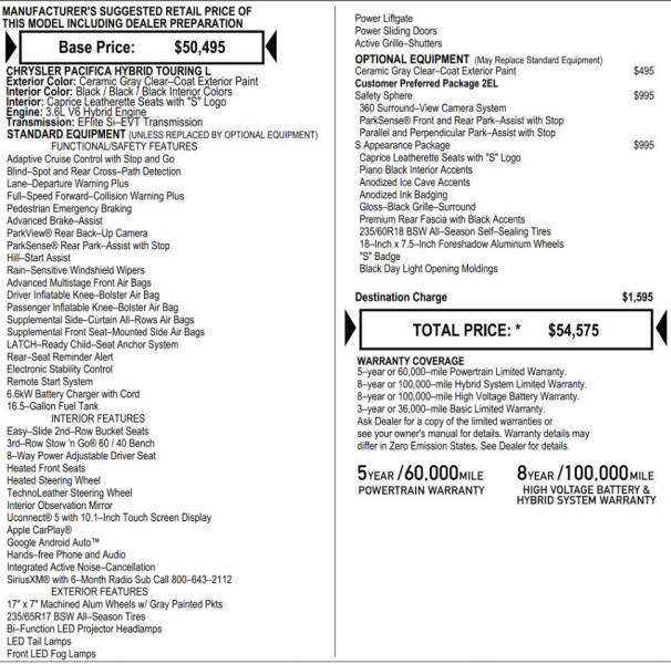 2023 Chrysler Pacifica Plug-In Hybrid Touring L