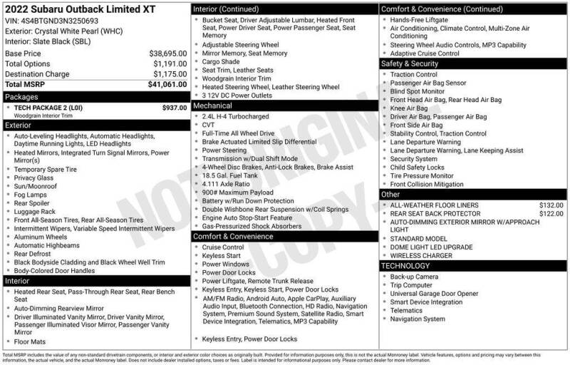 2022 Subaru Outback Limited XT
