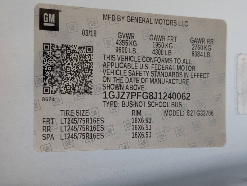 2018 GMC Savana LT 3500