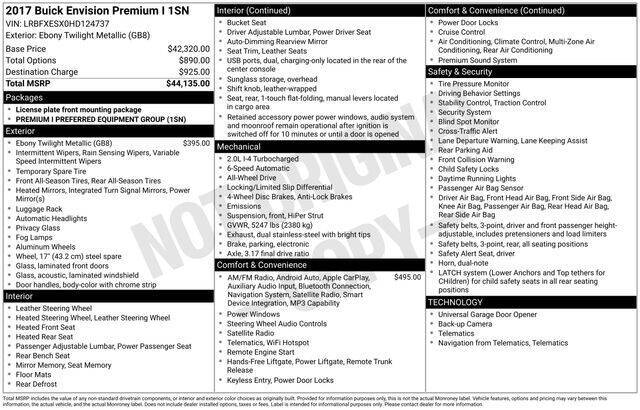 Black 2017 Buick Envision Premium I AWD Premium I 4dr Crossover 3