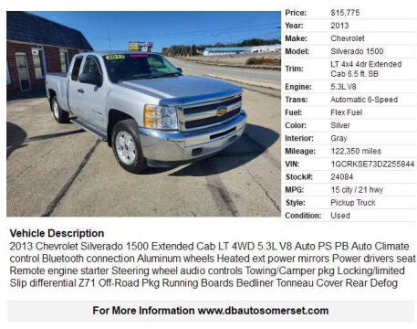 2013 Chevrolet Silverado 1500 for sale at D & B AUTO SALES in Somerset PA