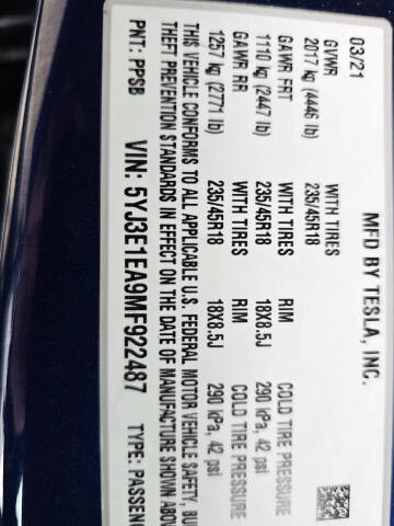 2021 Tesla Model 3 Standard Range Plus