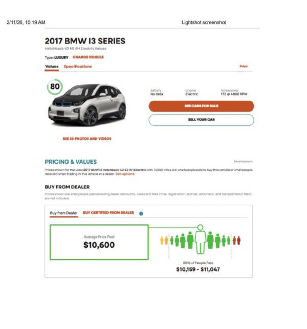 2017 BMW i3 60 Ah