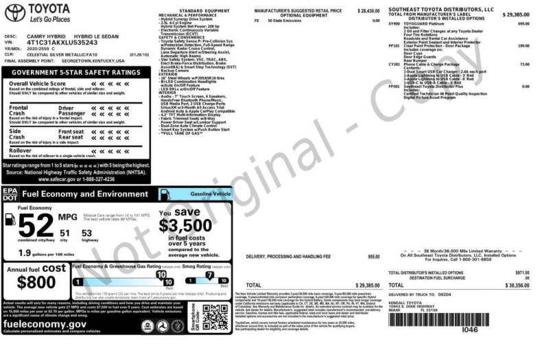 2020 Toyota Camry Hybrid LE