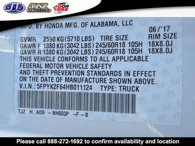 2017 Honda Ridgeline RTL-T