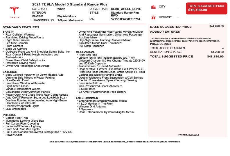 2021 Tesla Model 3 Standard Range Plus
