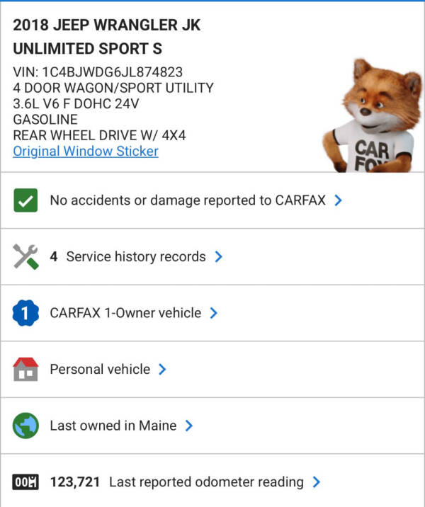 2018 Jeep Wrangler JK Unlimited Sport S