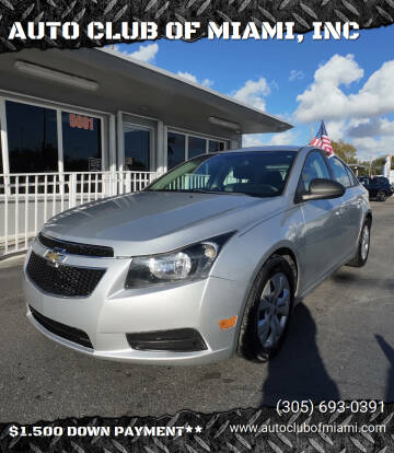2013 Chevrolet Cruze for sale at AUTO CLUB OF MIAMI, INC in Miami FL
