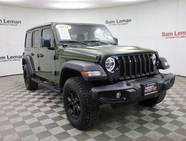 Used 2021 Jeep Wrangler Unlimited Willys with VIN 1C4HJXDN9MW741507 for sale in Bloomington, IL