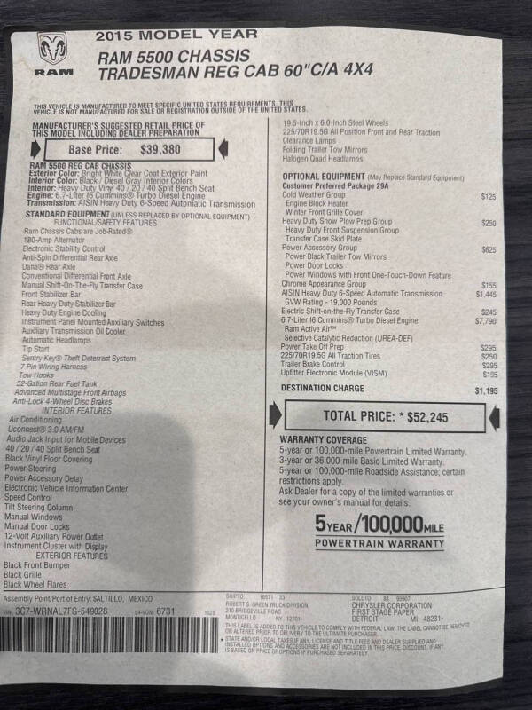 2015 RAM 5500