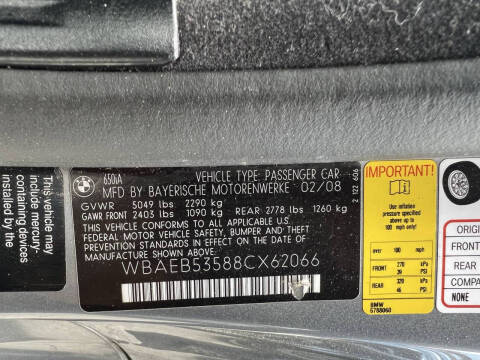 2008 BMW 6 Series 650i