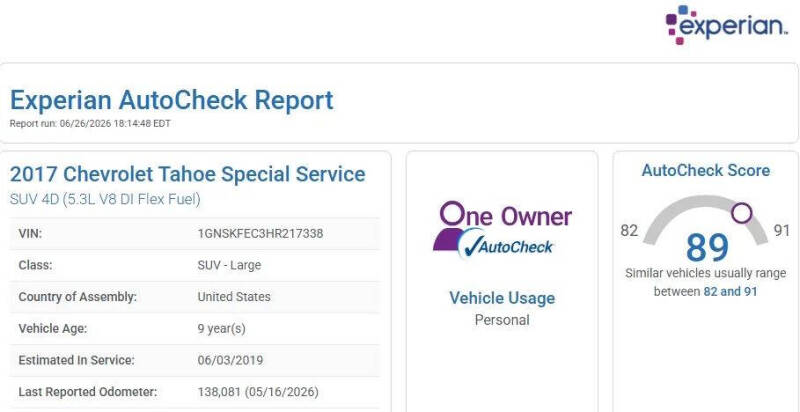 2017 Chevrolet Tahoe Special Service