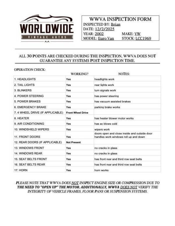 2002 Volkswagen EuroVan MV