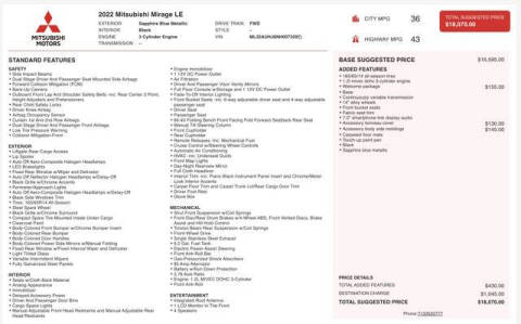 2022 Mitsubishi Mirage LE