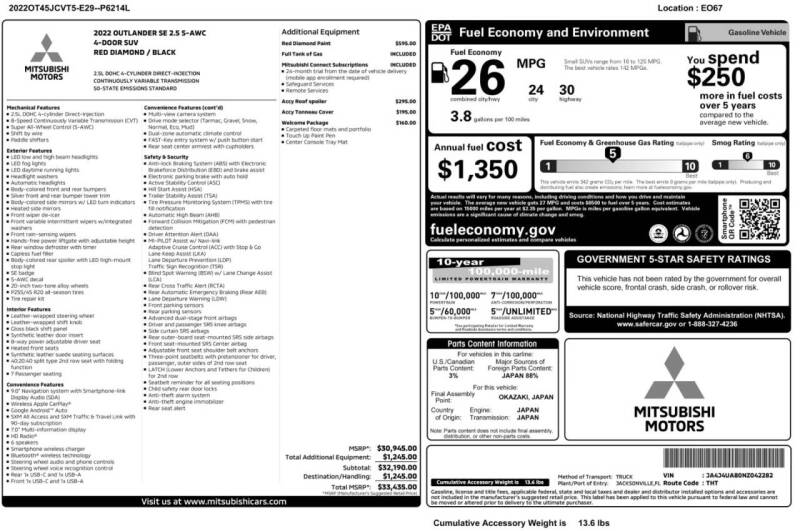 2022 Mitsubishi Outlander SE