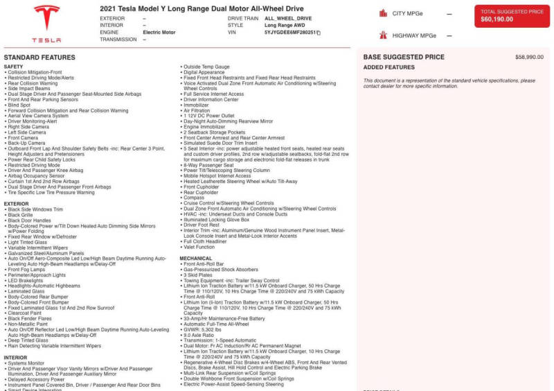 2021 Tesla Model Y Long Range