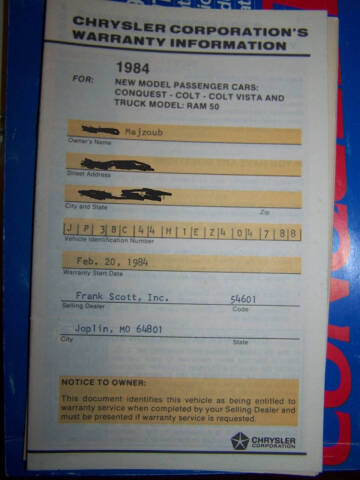 1984 Plymouth Conquest