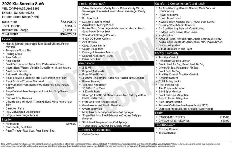 2020 Kia Sorento S V6