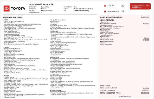 2020 Toyota Tacoma SR