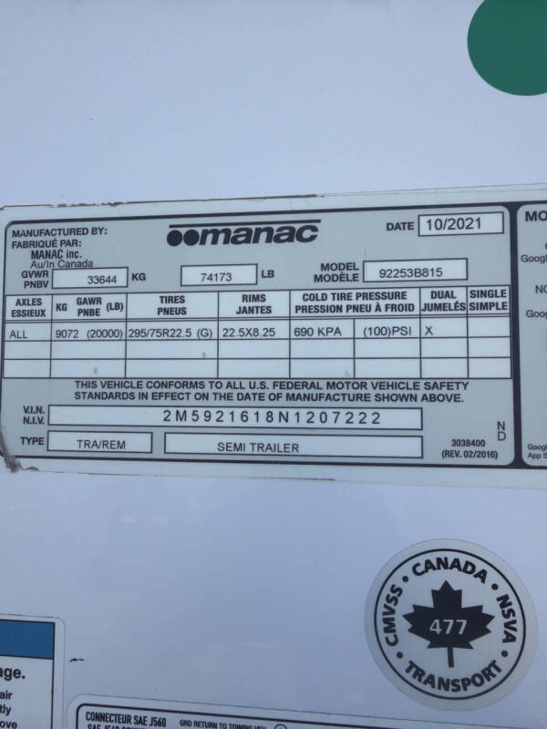 2022 Manac 53” Van