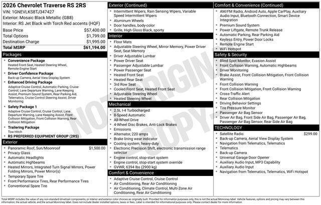 2026 Chevrolet Traverse RS