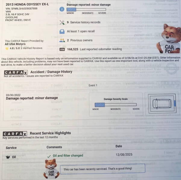 2013 Honda Odyssey EX-L w/DVD