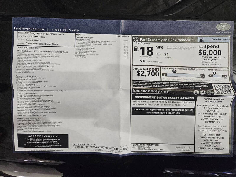 2021 Land Rover Range Rover P525 HSE Westminster Edition