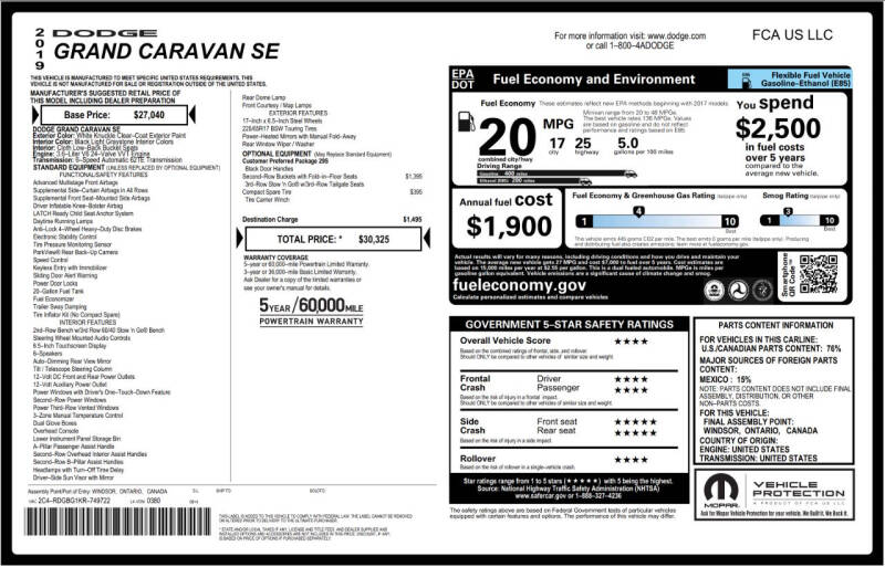 2019 Dodge Grand Caravan SE