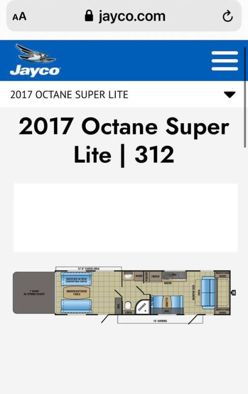 2017 Jayco 38’ Toy Hauler Octane 312 SL
