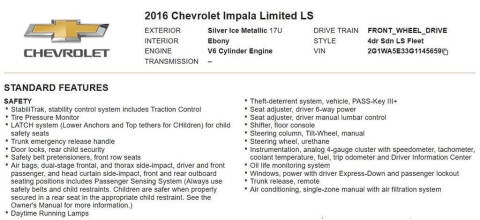 2016 Chevrolet Impala Limited LS Fleet