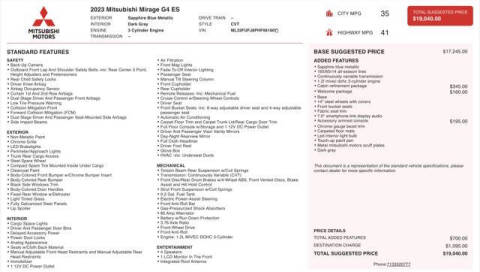 2023 Mitsubishi Mirage G4 ES
