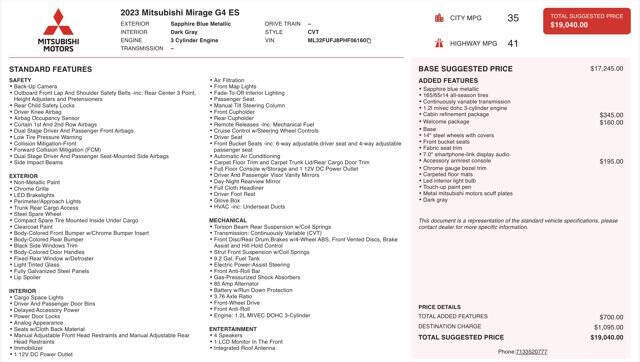 2023 Mitsubishi Mirage G4 ES