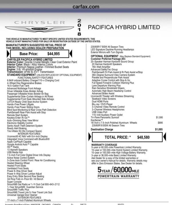 2018 Chrysler Pacifica Hybrid Limited