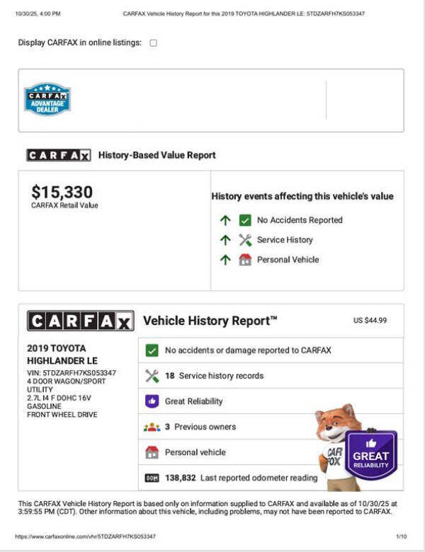 2019 Toyota Highlander LE