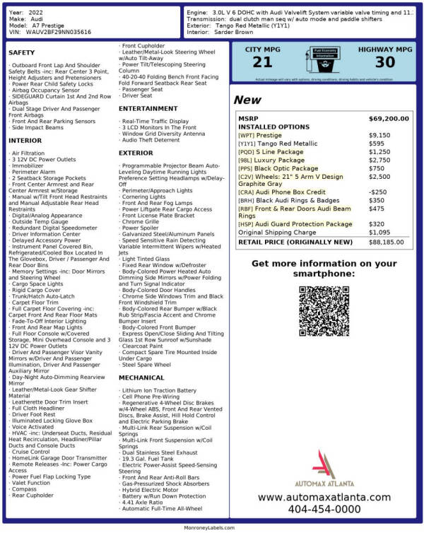 2022 Audi A7 quattro Prestige 55 TFSI
