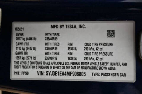 2021 Tesla Model 3 Standard Range Plus